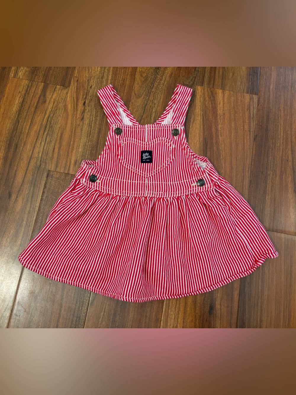 Osh Kosh B’Gosh Baby Hickory Red Stripe Twill Jumper Soft Overall Dress
